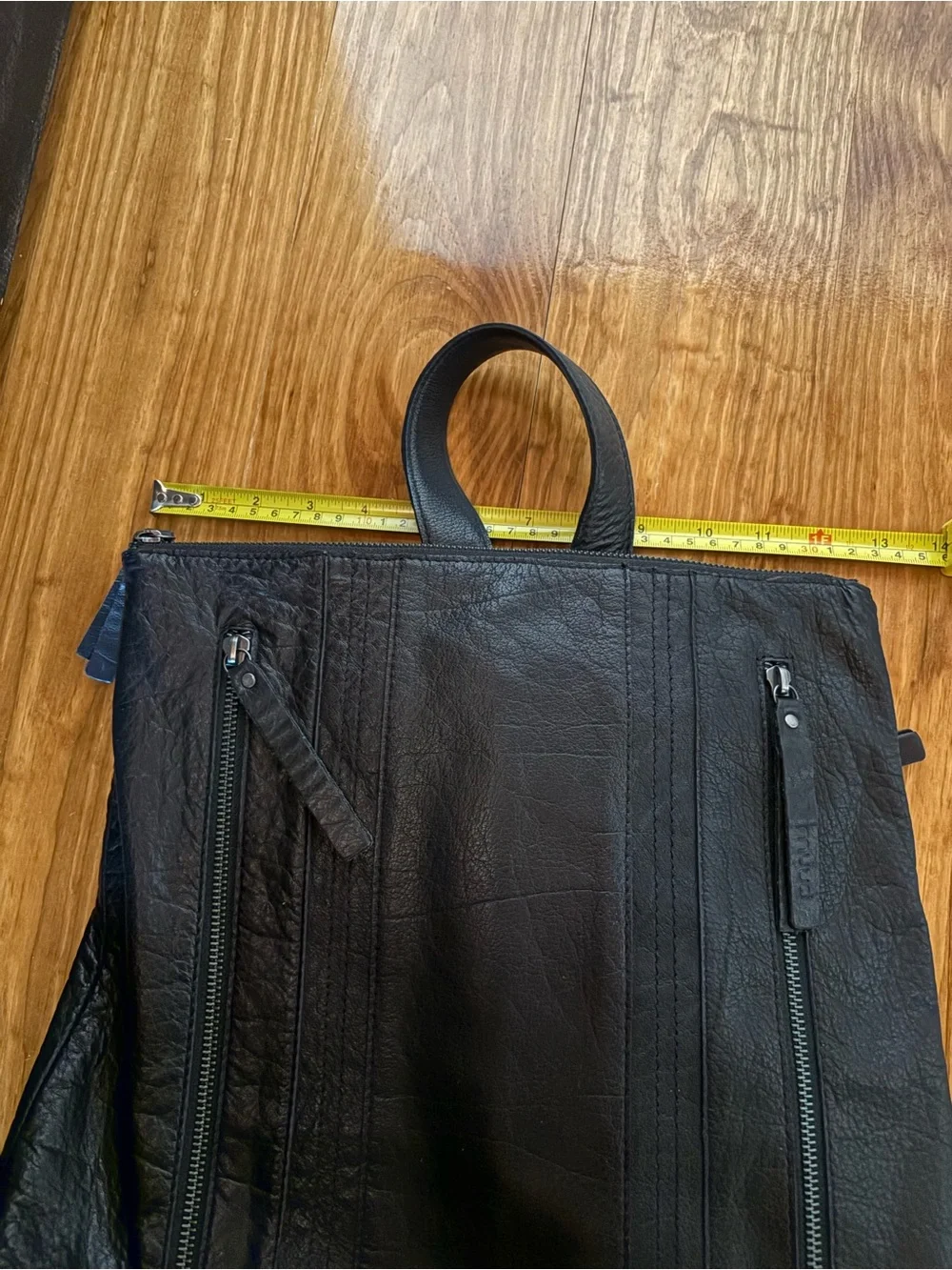 Muud Black Leather Backpack Purse Adjustable Straps Multiple Pockets Zip Close